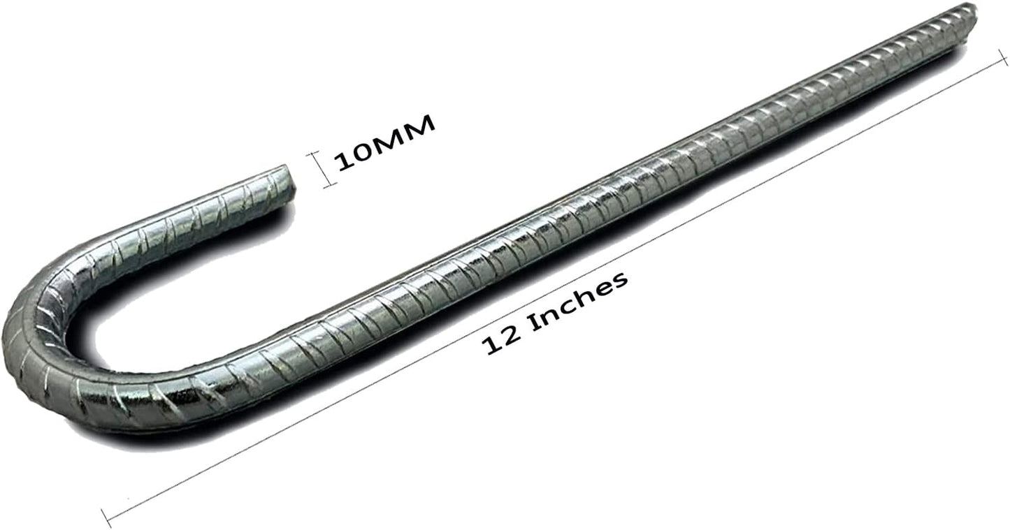Ashman Rebar Stake Anchor 12 Inches Long (4 Pack), Ideal for Securing Animals, Tents, Canopies, Sheds, Car Ports, Swing Sets. Rust-Resistant and Made of Solid Premium Galvanized/zinc-Coated Metal.