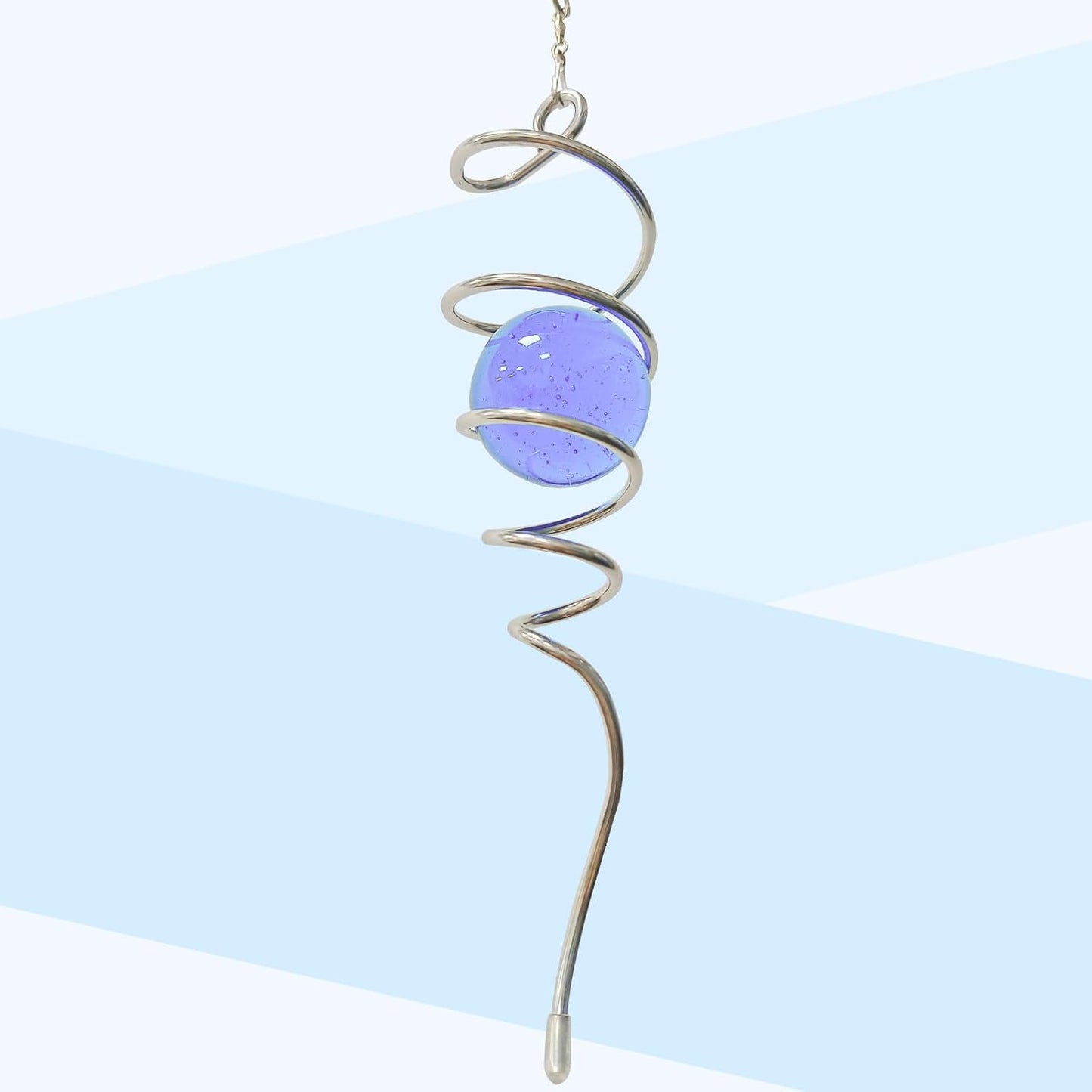 Wind Spinner Tail with Purple Glass Orb,Wind Spinners Stabilizer Gazing Ball Spiral Tail,Hanging Rotating Wind Spinner Spiral,Indoor Outdoor Visual Illusion Garden Decoration-13in