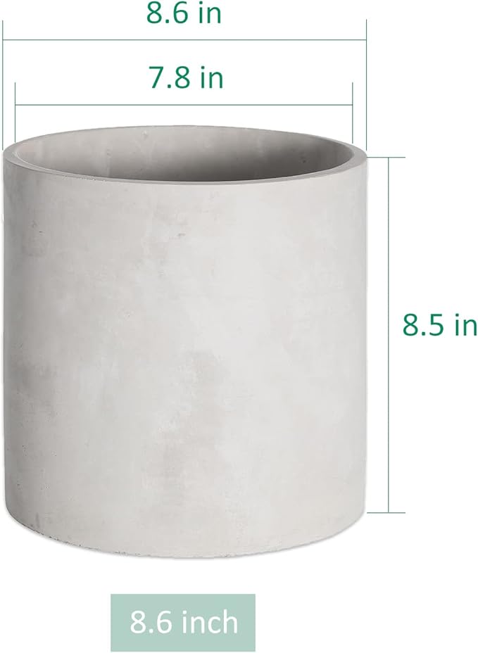 Plant Pots - 8.6 inch Cement Planters Indoor - Modern Grey Flower Pot with Drainage Hole - Home Office Decor