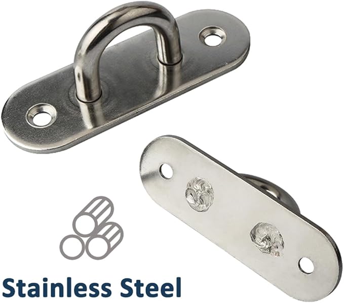 SAYAYO 6 PCS Pad Eye Plate Hooks U Ceiling Hook for Hanging Plants Outdoor Lights Swing Suspension Marine Hardware Staple Hook Loop with Screws Stainless Steel Wall Mount (Brushed Nickel