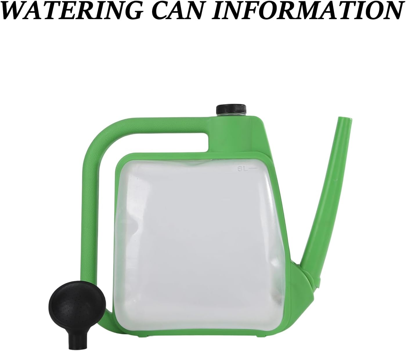 Foldable Transparent Plastic Watering Can 1.6Gal with Spray and Pour Nozzle for Indoor Outdoor Plants,Green