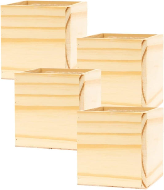 Wood Planter Box, 5 Inch Square, Rose Wood, Plastic Liner, Garden Centerpiece Display, Wedding Flowers Holder, Home and Venue Decor (5x5 Set of 4, Rose Wood)
