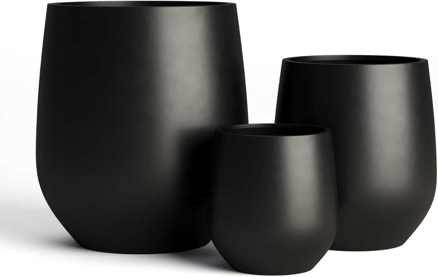 DTY Signature Mount Wilson Lightweight and Durable Modern Fiberstone Tapered Planter for Indoor Outdoor Drainage Hole & Rubber Plug Weather Resistant, 11.8" H x 11" Dia (8" Opening) - Small, Black