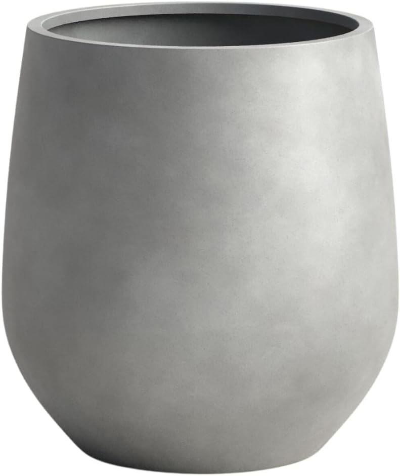 DTY Signature Mount Wilson Lightweight and Durable Modern Fiberstone Tapered Planter for Indoor Outdoor, Drainage Hole & Rubber Plug, Weather Resistant, 11.8" H x 11" Dia, 8" Opening - Small, Gray