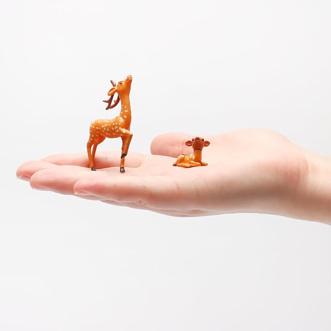Exasinine 12 Pcs Mothers Love Deer Figurines Forest Animal Figurines Woodland Animals Creatures Figurines Miniature Deer for Crafts Fairy Garden Supplies Cake Toppers