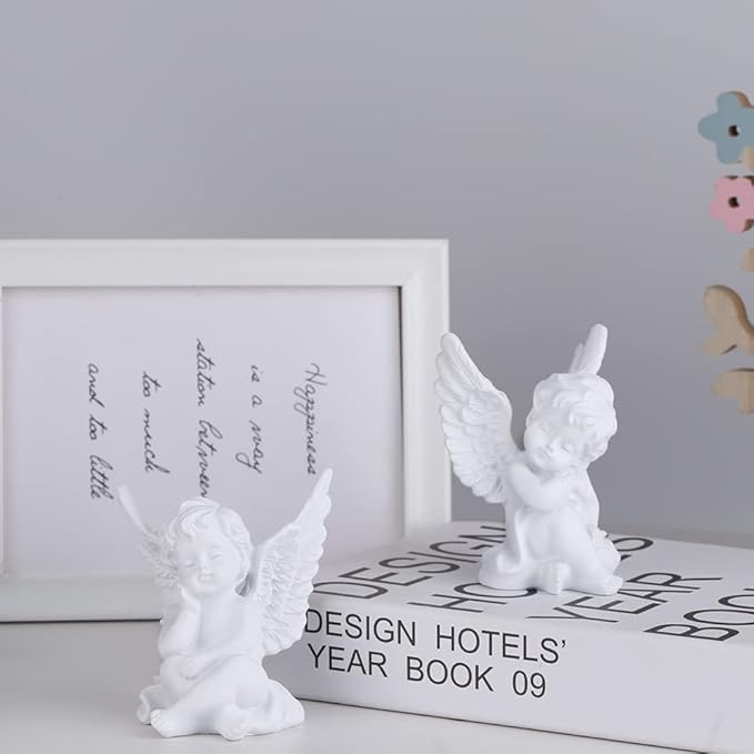 orenm 2 Pack Resin Cherubs White Angel Statue Figurine, Garden Sleeping Cherub Statue Sculpture Indoor Outdoor Home Decoration, Cute Adorable Angle Sculpture Memorial Statue(4" Height) (White)