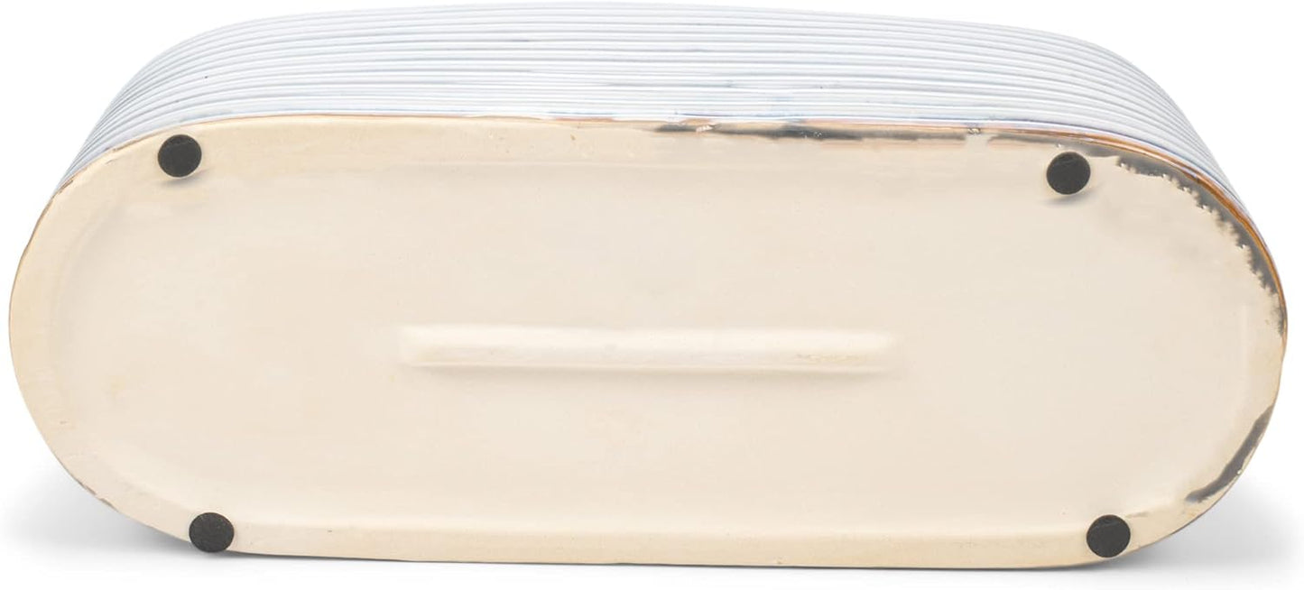 Napco Distressed White Ribbed Oval 15 x 6 Ceramic Table Top Planter