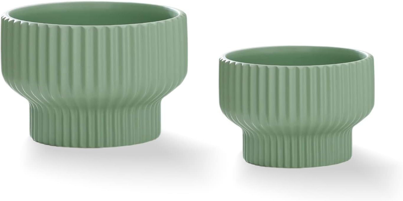 Puoyik 2 Piece Set of Flower Pots 8/6 inches, Ceramic Flower Pots with Drainage Holes, Indoor and Outdoor Plant Flower Planter (7.8/5.9 Green)