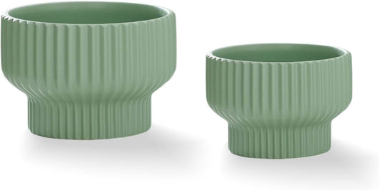 Puoyik 2 Piece Set of Flower Pots 8/6 inches, Ceramic Flower Pots with Drainage Holes, Indoor and Outdoor Plant Flower Planter (7.8/5.9 Green)