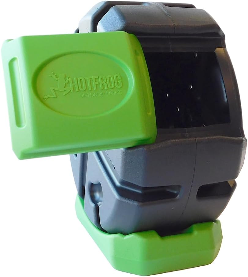 FCMP Outdoor HOTFROG Half Size Rolling Single Chamber Batch Tumbling Composter - Outdoor Rotating Garden Compost Bin (HF-RC2000WB-GRN) Black & Green (19-Gallon)