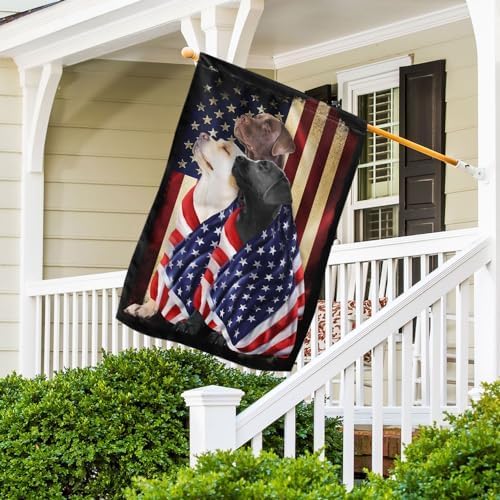 FLAGWIX Three Labrador Retriever Dogs, Patriot American Dog Flags - 4th of July Decorations for Home, Outside, Indoor Outdoor Flag, House Flag 30x40 - Double Sided, Heavy Duty Canvas, Fade Resistant