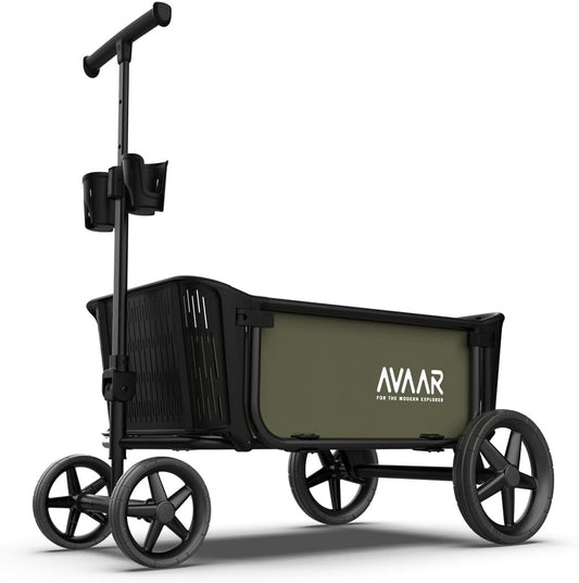 400lbs Large Capacity Collapsible Wagon Cart,Folding Utility Heavy Duty,All Terrain Big Wheels for Garden Camping Sports Outdoor Shopping, Green