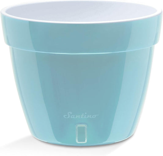 Santino ASTI 7.1 Inch Self Watering Planter Menthol/White for Indoor Plants - Premium Quality Modern Plastic Pot w/Water Level Indicator for All House Herbs, Plants, African Violets and Dahlias