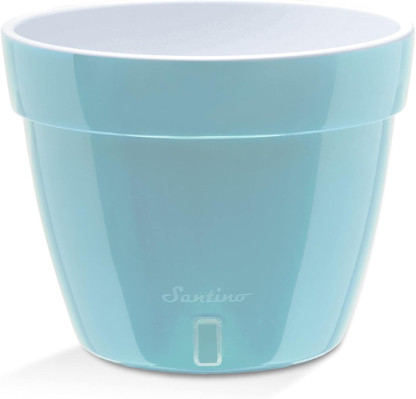 Santino ASTI 9.2 Inch Self Watering Planter Menthol/White for Indoor Plants - Premium Quality Modern Plastic Pot w/Water Level Indicator for All House Herbs, Plants, African Violets and Dahlias