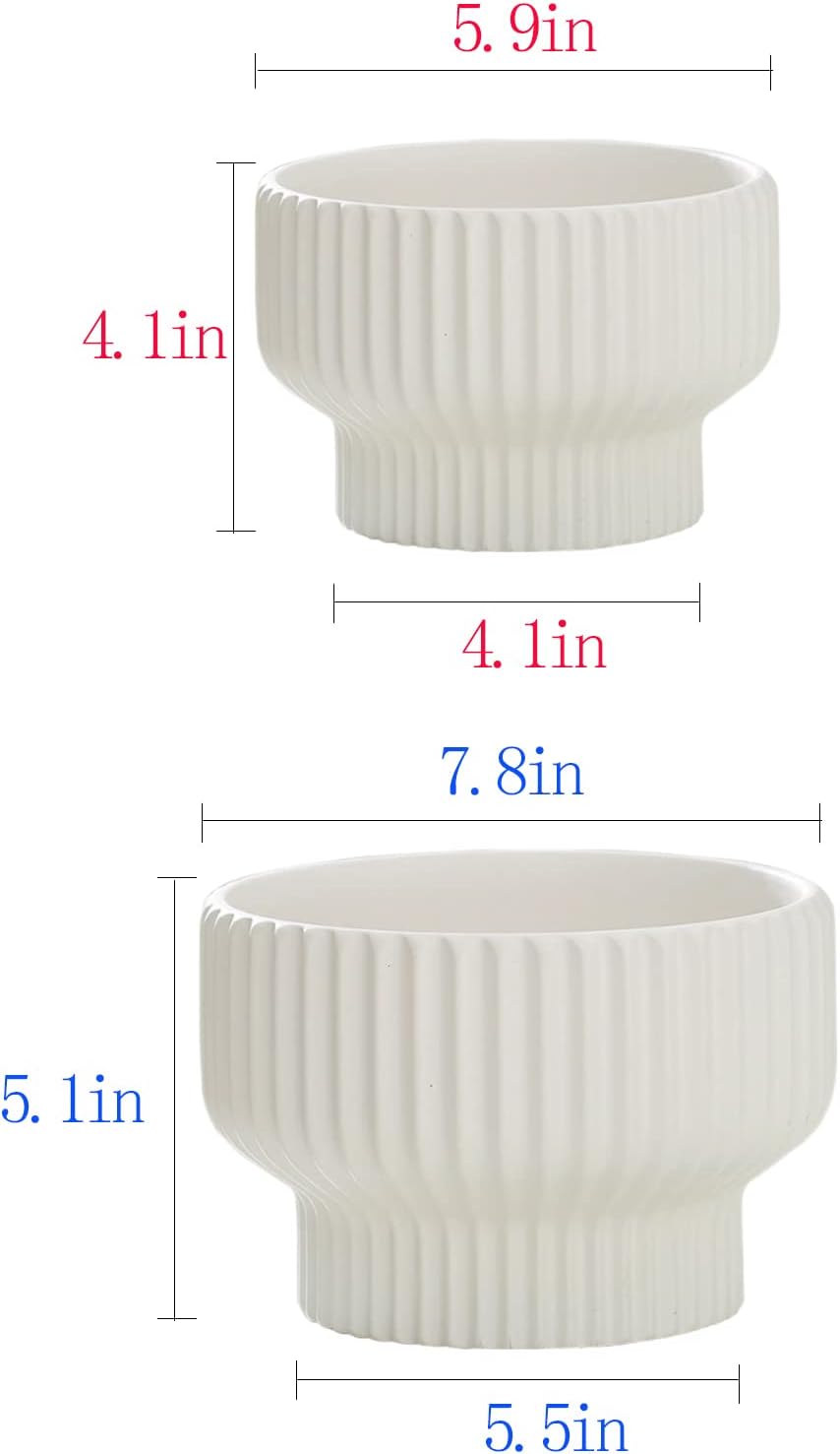 Puoyik 2 Piece Set of Flower Pots 8/6 inches, Ceramic Flower Pots with Drainage Holes, Indoor and Outdoor Plant Flower Planter (7.8/5.9 White)