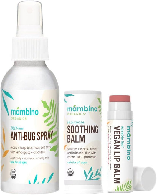 Mambino Organics Outdoor Set - Anti-Bug Mosquito Repellent Spray, Soothing Stick – All Natural, DEET-Free, Citronella Insect Repellant – 4 Fluid Ounces