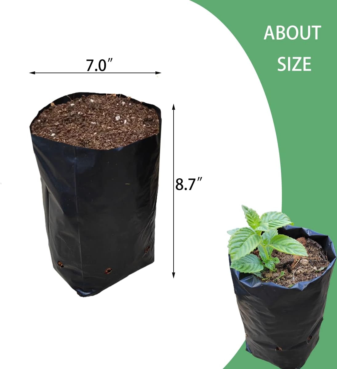 Belit Nursery Growing Bags, 100 Pcs Black Plastic Seedling Pots for Gardening Seed Plant Bags, Fruit Tree Seedling, Starting saplings(7"x8.7")