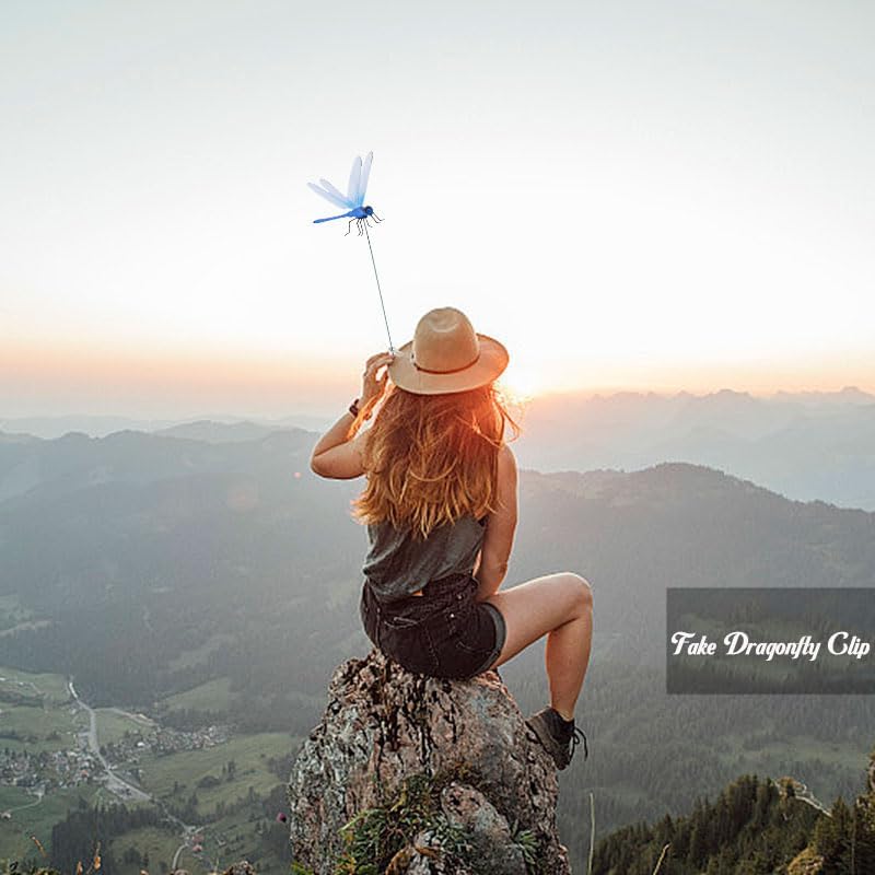 Spiritlele 16 PCS Fake Dragonfly Clip Colorful Hat Clip 3D Dragonfly Garden Decor for Patio Outdoor Indoor