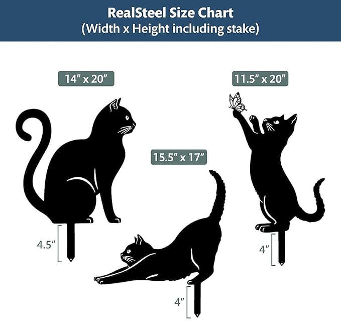 RealSteel I 3 Pack Steel Cat Garden Decor I Outdoor Yard Decorations I Gift for Cat Lovers I Lawn Ornaments and Statues I Garden Signs Decorative Outdoor - Penny Vein