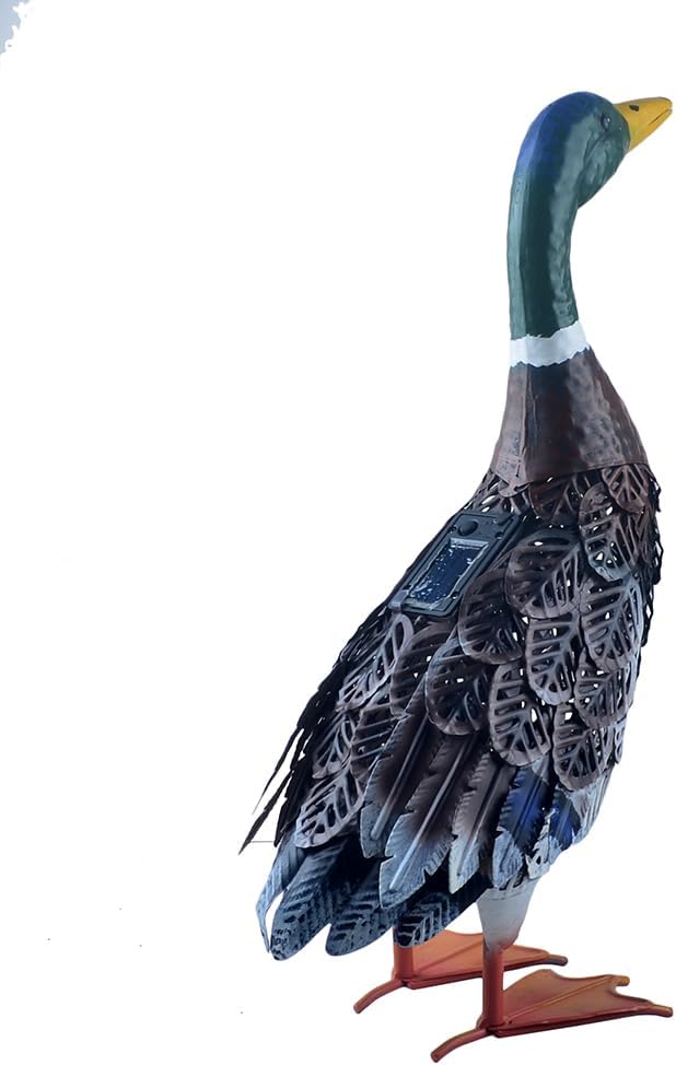 Solar Lights Statue Metal Duck Sculpture Garden Decoration Metal Yard Art for Patio Lawn Backyard Outdoor Decoration
