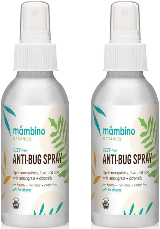 Anti-Bug Spray DEET-Free – Organic, All-Natural Bug Spray Travel Size with Essential Oils – Non-Toxic, Reef Safe, Face-Safe Bug Repellent for Babies, Kids, Adults by Mambino Organics, 4oz 2-Pack