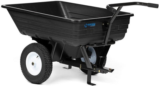 Titan Attachments 650 LB (10 Cu. Ft.) Economy Tow-Behind Poly Dump Cart for Lawn