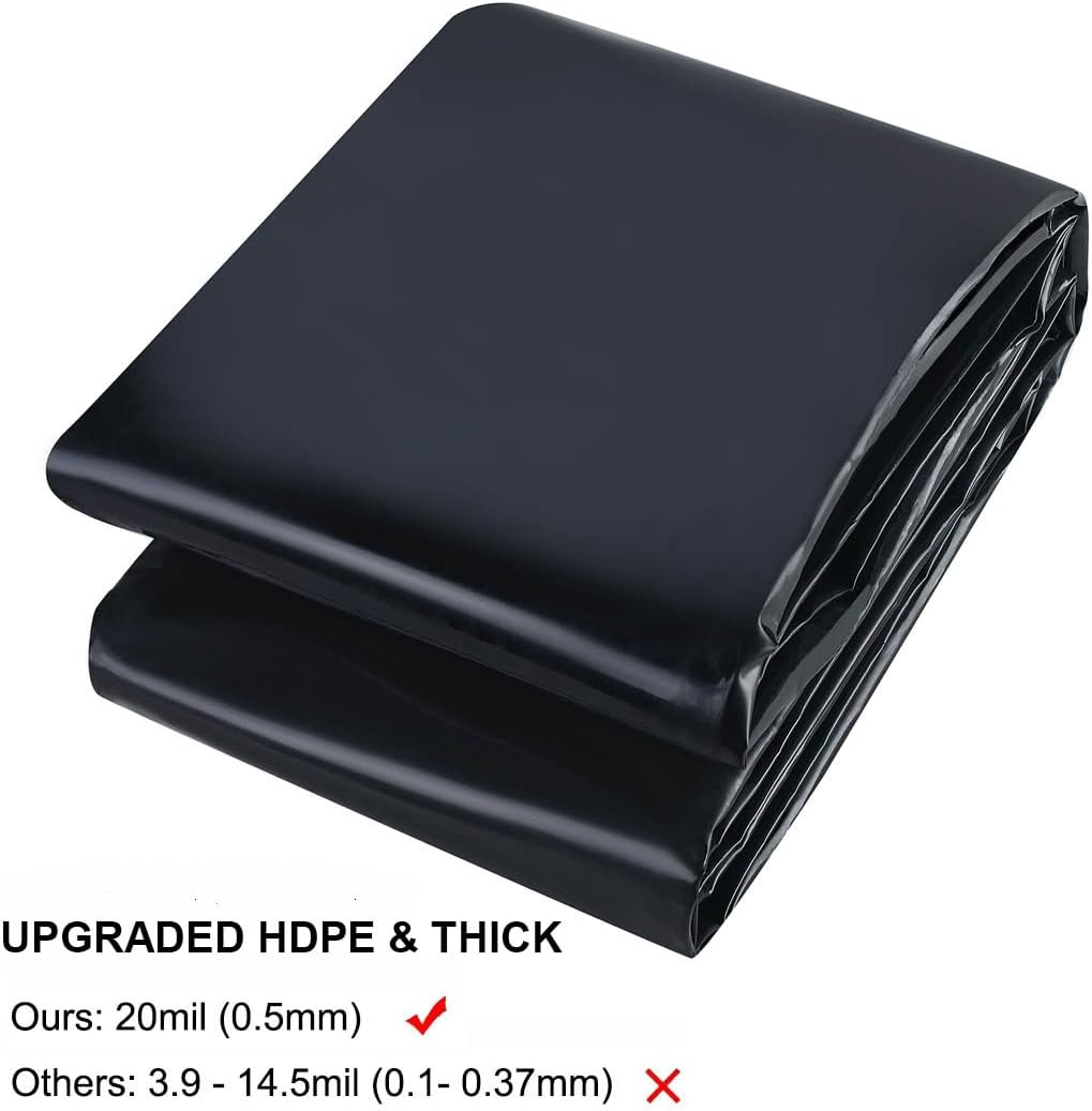 15 x 20 FT Pond Liner, 20 mil Pond Liners for Outdoor Ponds, UV Resistant Fish Pond HDPE Liner for Backyard Koi Ponds, Pool, Water Features, Fountains, Waterfall and Water Gardens, Black