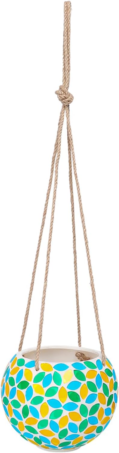 Hanging Planter Mosaic Garden Pot Small Flower Pot for Indoor Plant Disco Ball Hanging Planter with Drainage Green Yellow