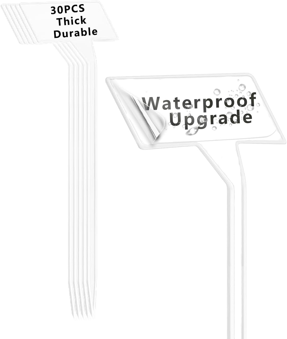 White 30 Pack Outdoor Tall Plant Label, Large Waterproof Plastic Plant T-Type Tags, Durable Nursery Garden Markers, Perfect for Herbs, Flowers, Vegetable with Marking Pen (Height 11.8'')