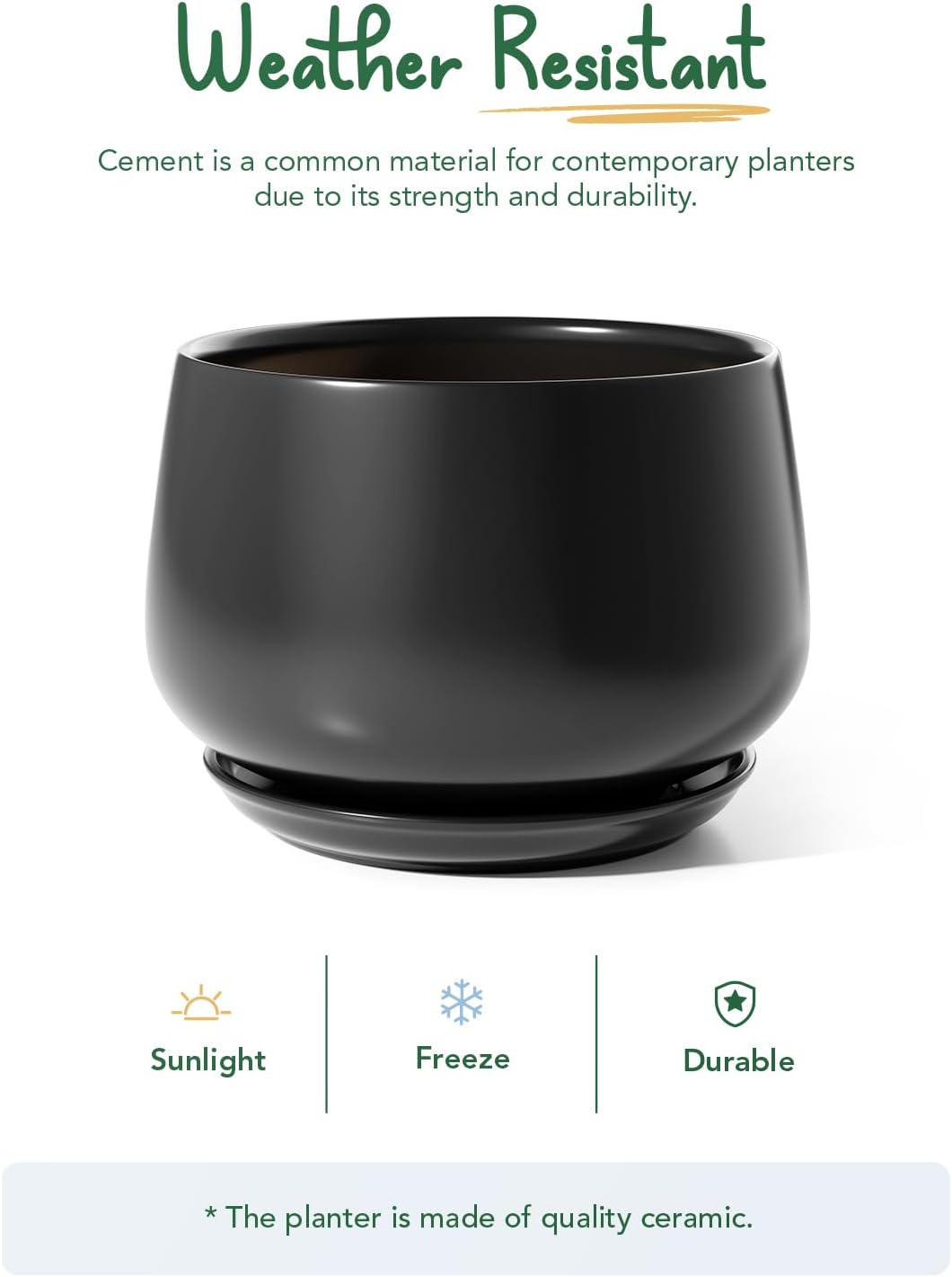 LE TAUCI Ceramic Planters, 12 Inch Pots for Plants, Indoor Plant Pots with Drainage Holes and Saucers, Modern Planters Fit Mid Century Plant Stand, Flower Pots for Indoor Plants, Black