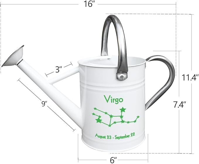 Metal Watering Can for Outdoor and Indoor Plants, Watering Can Decor, 1 Gallon (Virgo)