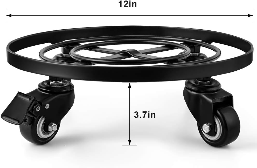 AMAGABELI GARDEN & HOME 12" Metal Plant Caddy Heavy Duty Plant Stand with Wheels Wrought Iron Potted Brake Flower Pot Rack Rollers Mover Dolly Holder Indoor Outdoor Planter Trolley Caster BG1622