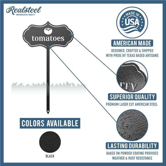 RealSteel - Seed & Plant Markers - Indoor/Outdoor Herb Garden Stakes - Elegant Fruit/Vegetable Seed Labels - Durable Plant Tags for Pots - Classy Design for Farmhouse/Greenhouse (Kale)