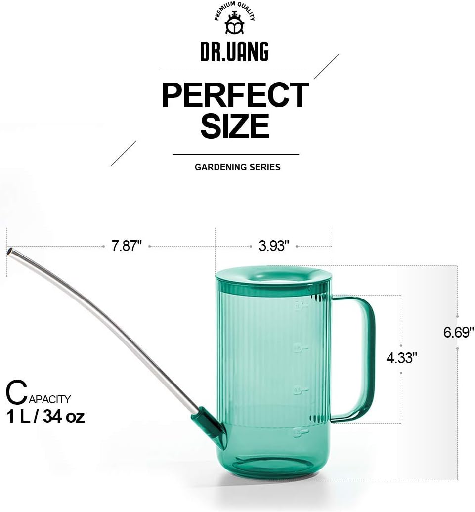 Small Watering Can Indoor Plants with Long Spout (1L, Emerald)