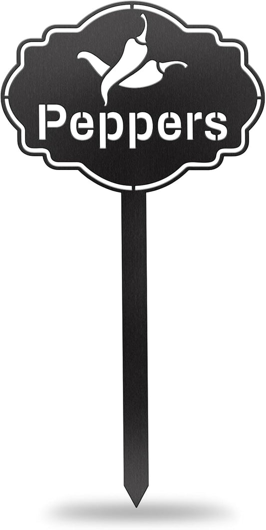 CUTHOLLOW Metal Plant Marker Stake Peppers for Outdoor Indoor, Waterproof 11.8 inch Cute Garden Plant Labels Sign Tag for Vegetables, Farmhouse Greenhouse Decor - Funny Gardening Gifts