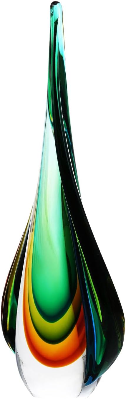 Luxury Lane Hand Blown Green Flame Teardrop Sommerso Art Glass Sculpture for Home Decor 14 inch Tall Centerpiece Table Decoration