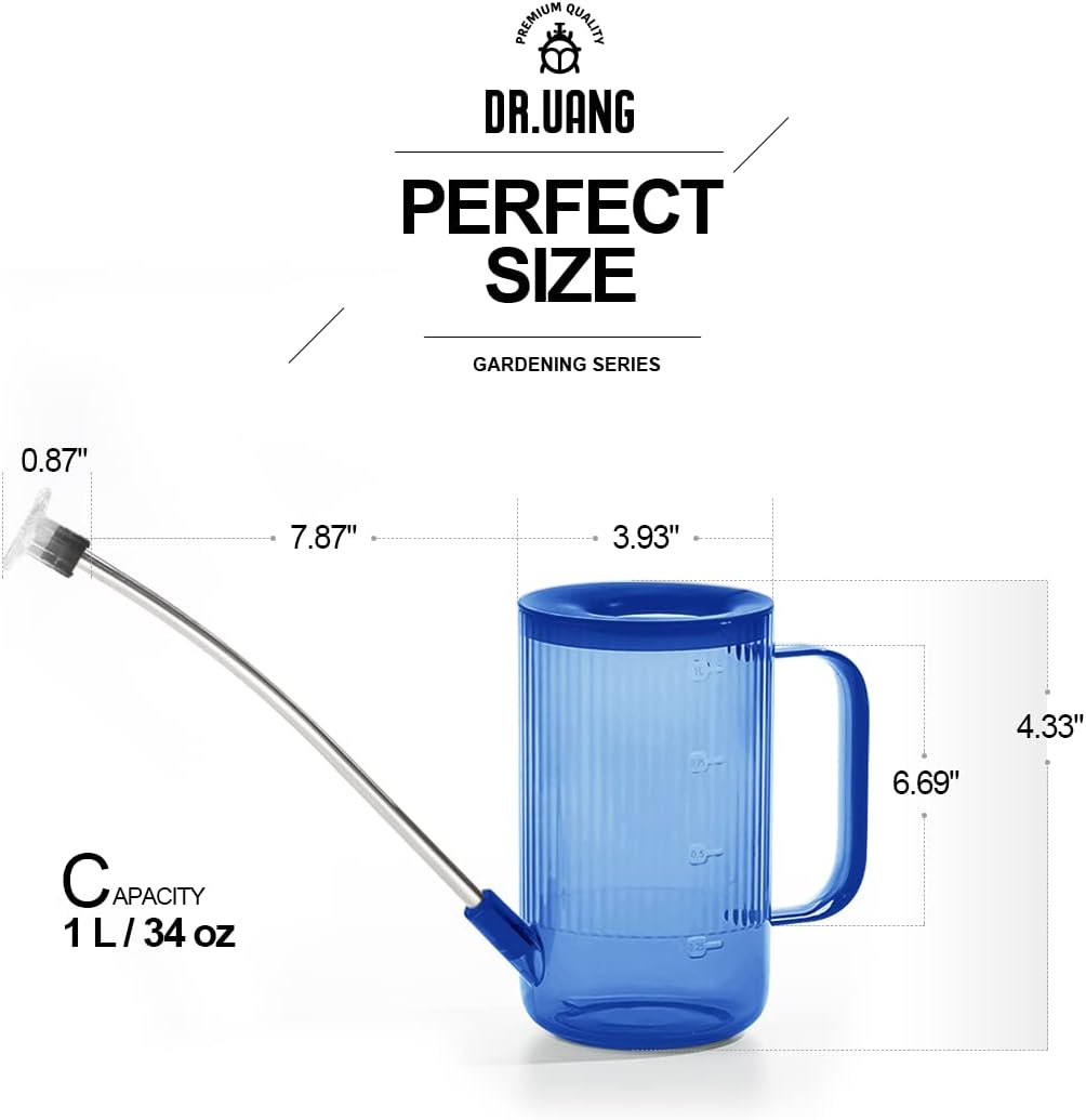 Small Watering Can Indoor Plants with Long Spout (1L, Blue)