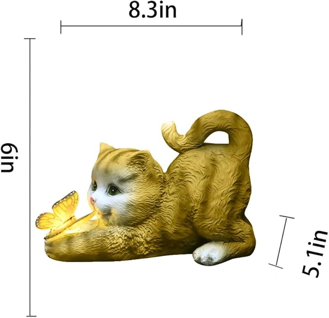 Solar Garden Statue Cat,Garden Figurine Outdoor Decoration with Cat Holding Butterfly for Yard,Patio,Lawn Art