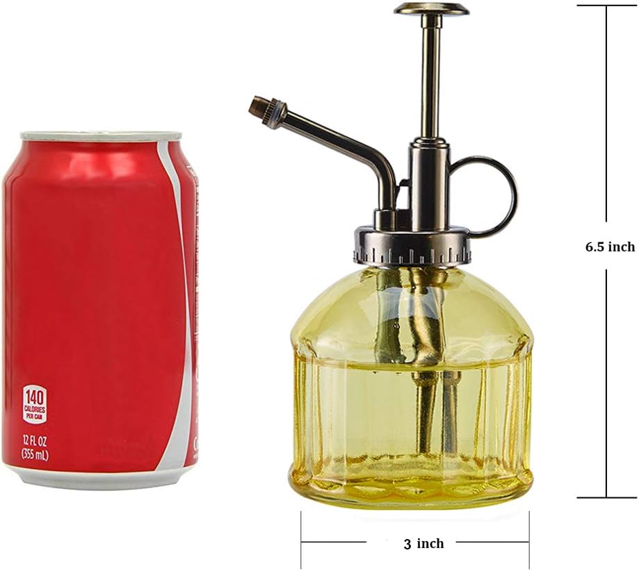 Glass Plant Mister Spray Bottle, 6.5" Tall Vintage Plant Spritzer Sprayer Mister, Succulent Watering Bottle with Top Pump, Small Glass Watering Can for Indoor Outdoor Houseplant - Yellow
