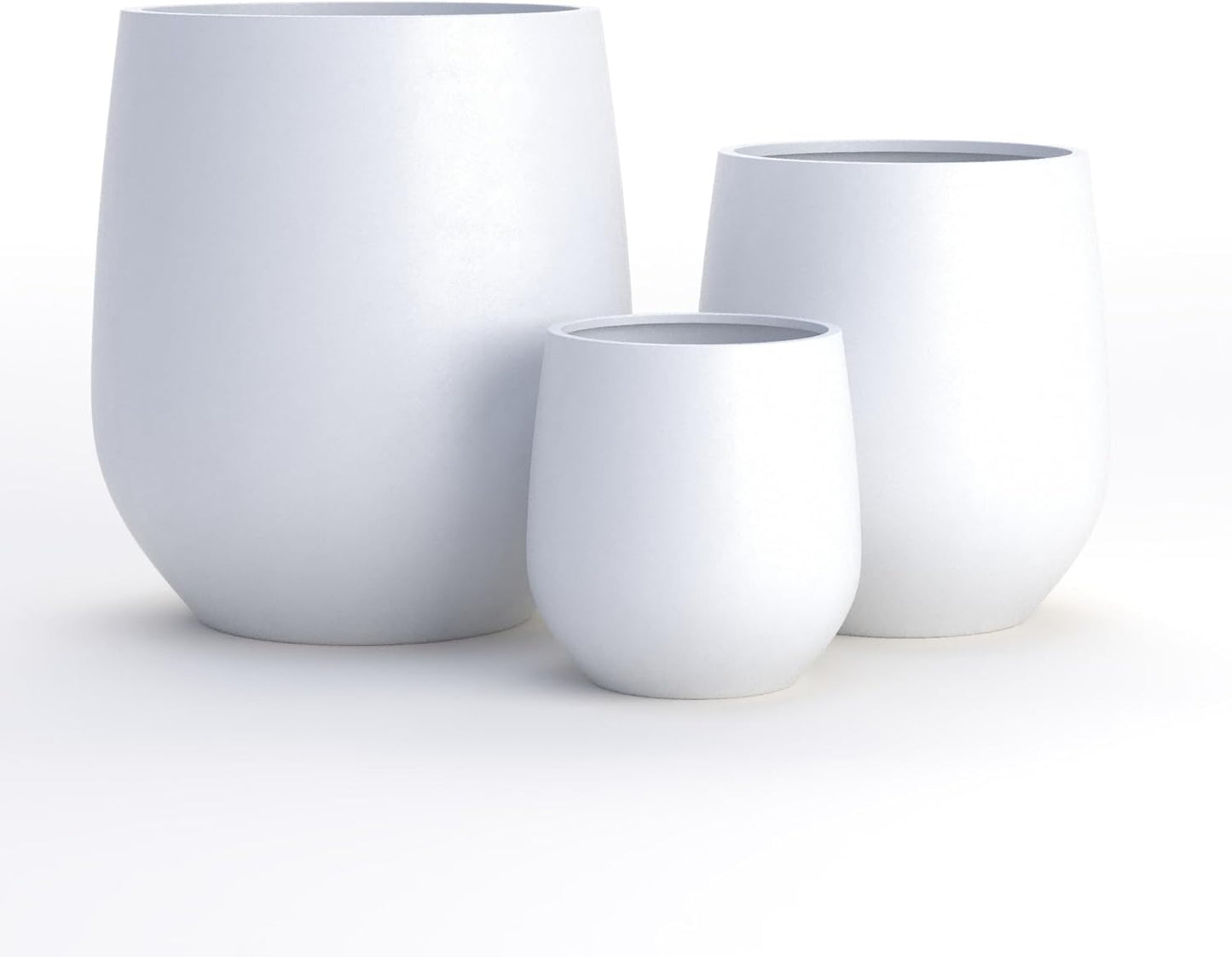 DTY Signature Mount Wilson Lightweight and Durable Modern Fiberstone Tapered Planter for Indoor Outdoor Drainage Hole & Rubber Plug Weather Resistant, 21.7" H x 20" Dia,15.7" Opening - Large, White