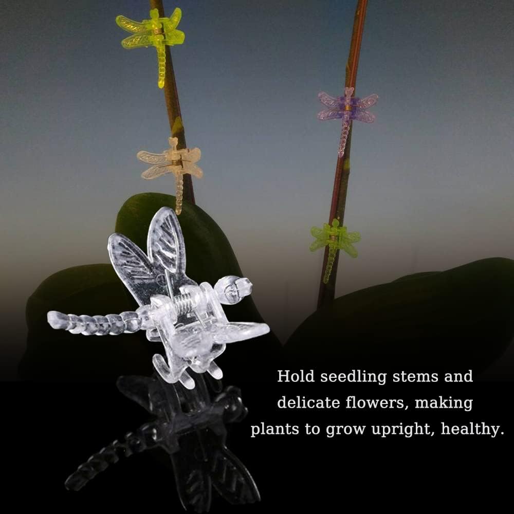 Watris Veiyi 100Pcs Plant Orchid Clips, Garden Plant Support Clip, Dragonfly Orchid Clips, Portable Cute Flower Vine Clips(Transparent)
