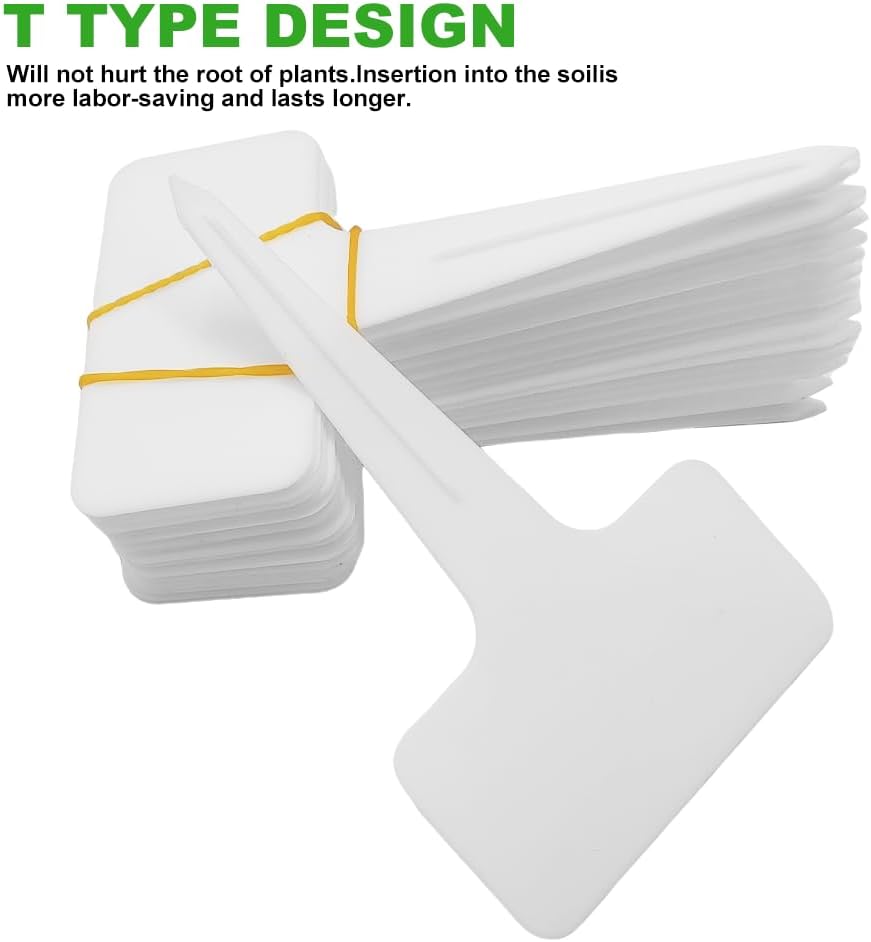 200 Pcs Thick Plastic Plant Labels, Seed Remark Name Sign, Waterproof Flower Potting Name Markers, T-Type Tags Nursery Garden Labels Re-Usable Plant Tags for Outdoor Garden