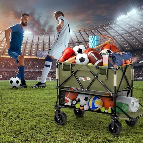 Overmont 400L Foldable Double Decker Wagon - Large Capacity Collapsible Wagon Cart- 52" Extra Long Extender - All-Terrain Big Wheels for Camping Sports School Season, Support Up to 450lbs