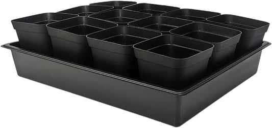 3.5 inch (9CM) Square Nursery Pots 60pcs, Sturdy Seedlings Trays 5 Pcs, Seeds Starter Germination Tray, Microgreenings Planter Nursery Propagation 5 Sets