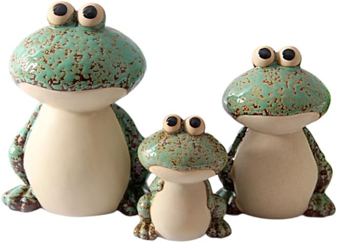 Frog Garden Decoration Set of 3,Funny Cute Ceramic Frog Garden Statues Yard Decoration Outdoor Holiday Decorations,Ideal Ornament for Outside Pond Pool Patio Front Porch Backyard (Green)