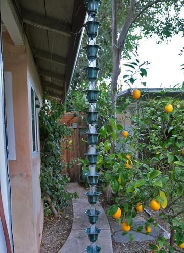 Nutshell Stores Flower Cups Rain Chain - Patina - 16 Feet
