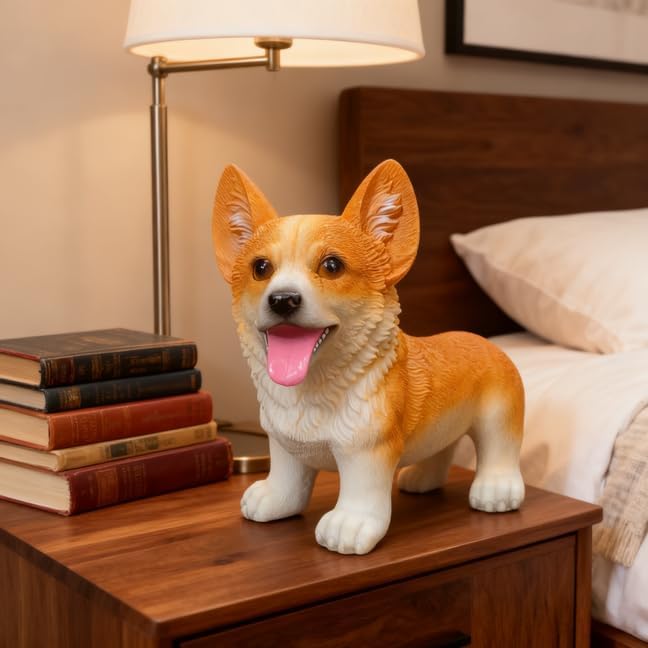 Resin Corgi Statue - Hand Painted & Fade Resistance & Weatherproof- Long Durability for Indoor and Outdoor - Garden Ornament