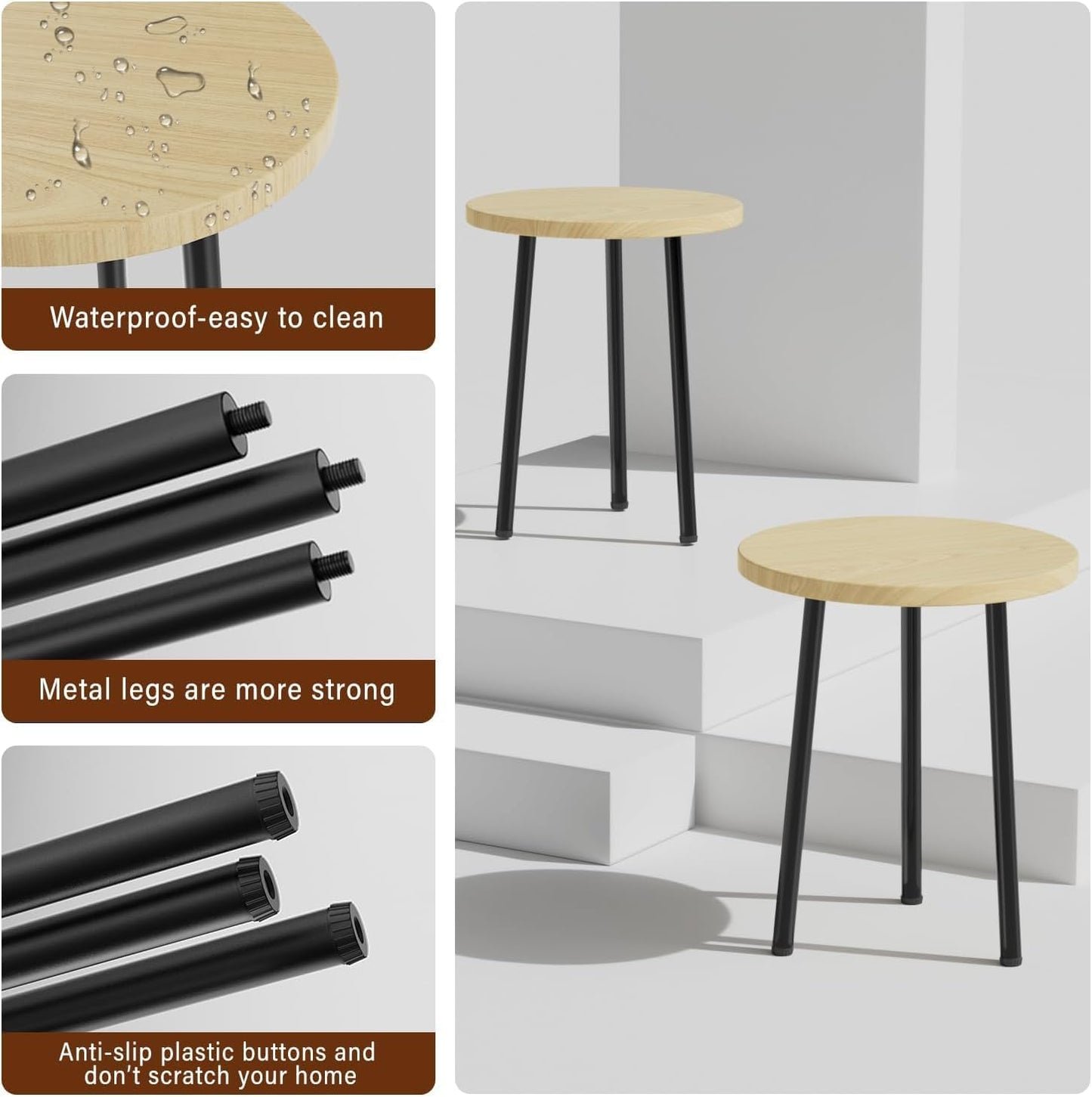 Plant Stand Indoor 14'': Indoor Plant Stand 2 Pack Metal Plant Table - Wood Plant Stool Outdoor Small Round Side End Table Mid Century Modern Decor - Home Decor