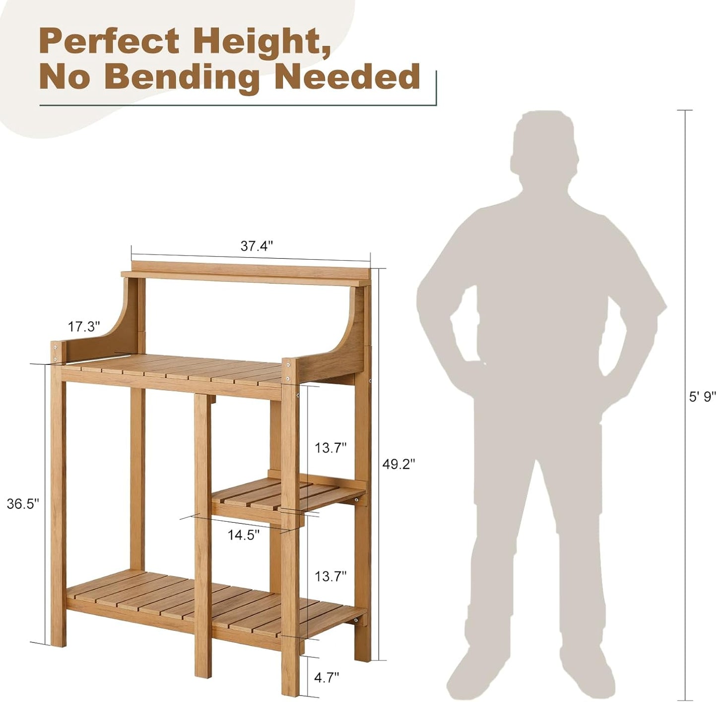 LMP Potting Bench, HDPS Potting Bench Table, 50’’x17.5x37.5' (LxWxH) All Weather Potting Table Work Station for Outside Gardening, Like Teak Wood