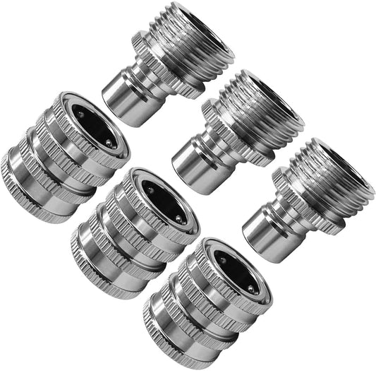beduan 3 Sets Stainless Garden Hose Quick Connect Fittings Water Hose Connectors 3/4 Inch GHT Disconnect Quick Release Anti Rust (Plating Brass&Nickel on Surface)